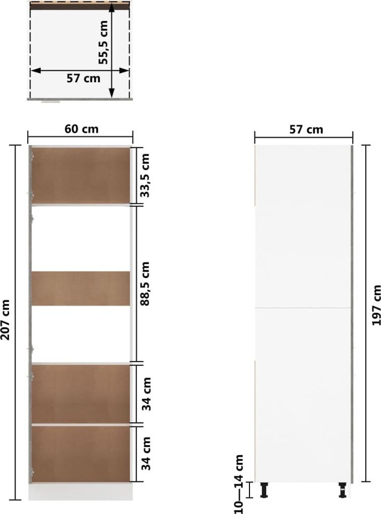 vidaXL Chłodzona szafka ścienna betonowo-szara 60x57x207 cm Zdjęcie produktu 8