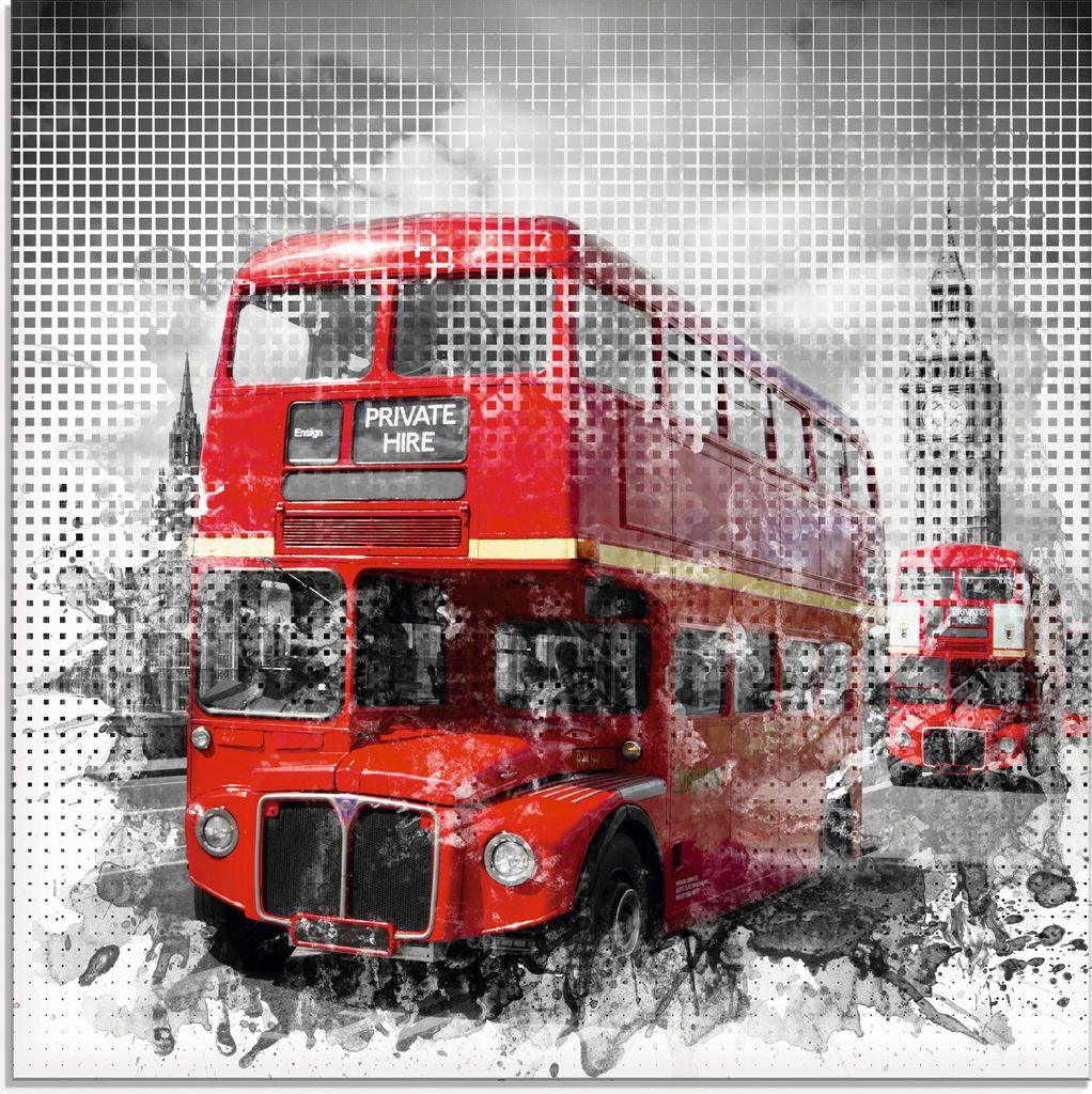ARTland Glasbild London Westminster Rote Busse Größe: 50x50 cm