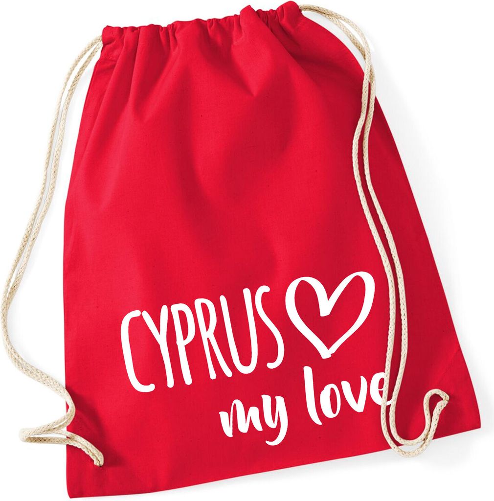 Huuraa Turnbeutel Cyprus my love 12 Liter Classic Red Baumwolle Rucksack Geschenkidee