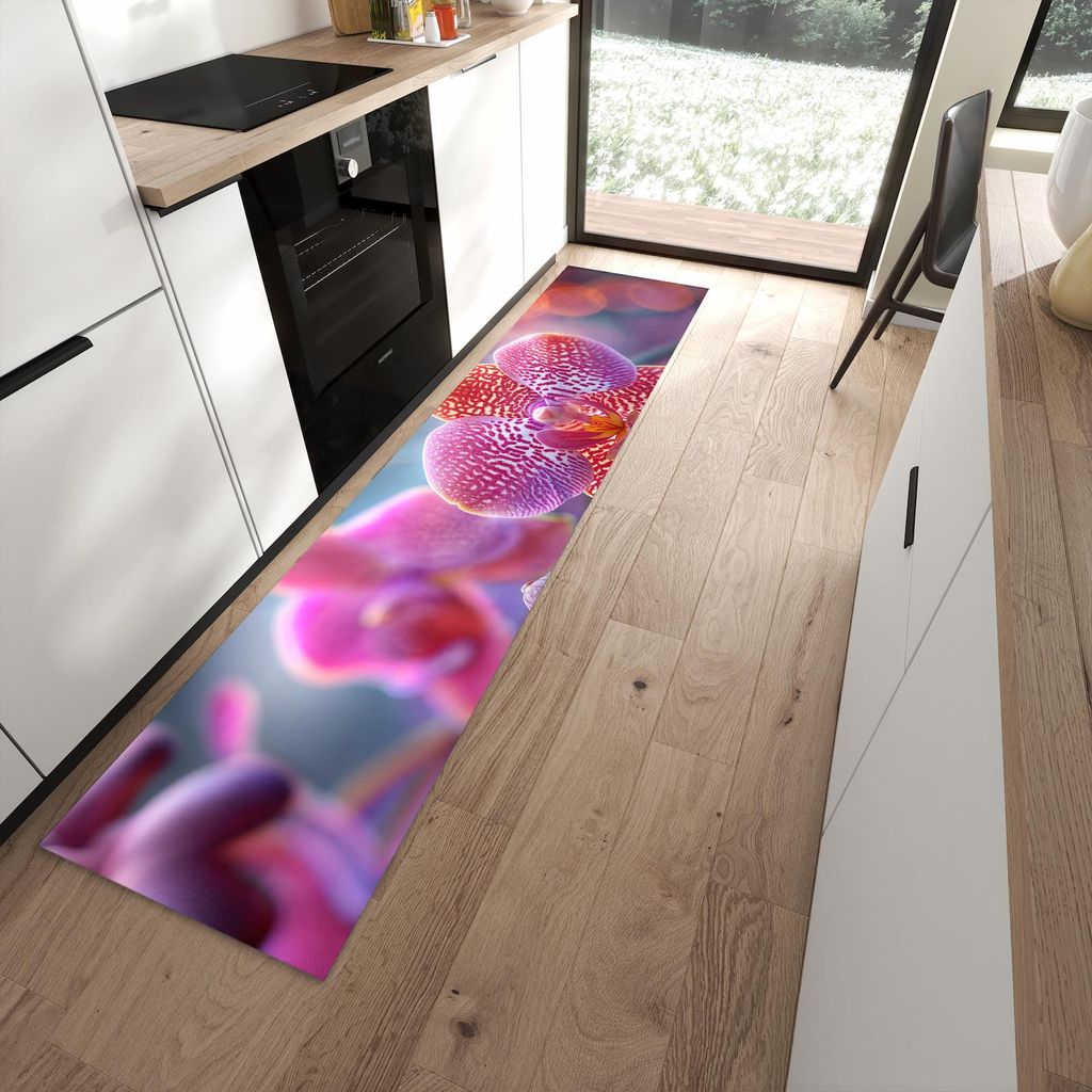 Küchenteppich 60x270cm rutschfest & abwischbar PVC Läufer - Exotische Orchidee