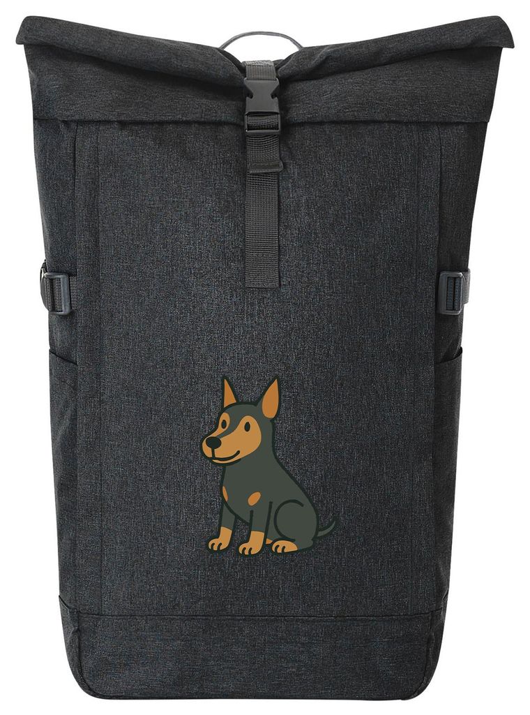 Huuraa Kurierrucksack Pinscher Comic Pinschi 30-44 Liter Black Melange Fairtrade Rolltop Rucksack Geschenkidee