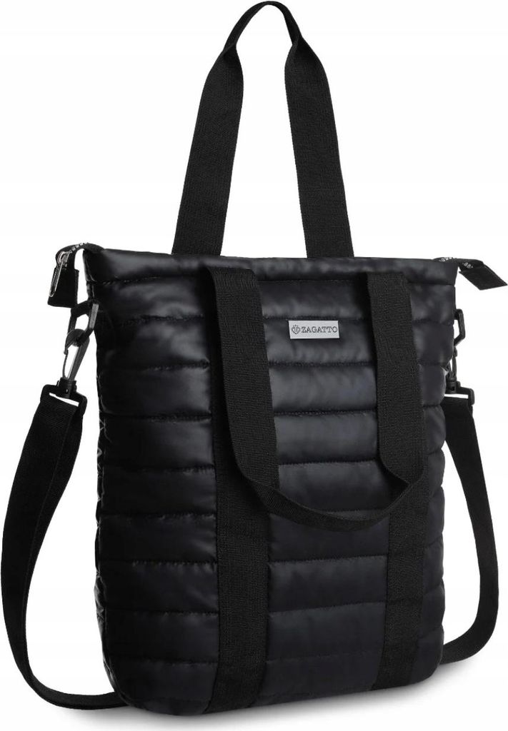 ZAGATTO Damen Shopper Tasche A4 – Schwarze gesteppte Handtasche mit Schulterriemen, geräumig und elegant