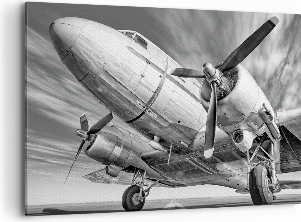Bild auf Leinwand - Leinwandbild - Einteilig - Flugzeug Retro Flugzeug - 120x80cm - Wand Bild - Wanddeko - Wandbilder - Leinwanddruck - Bilder - Wa...