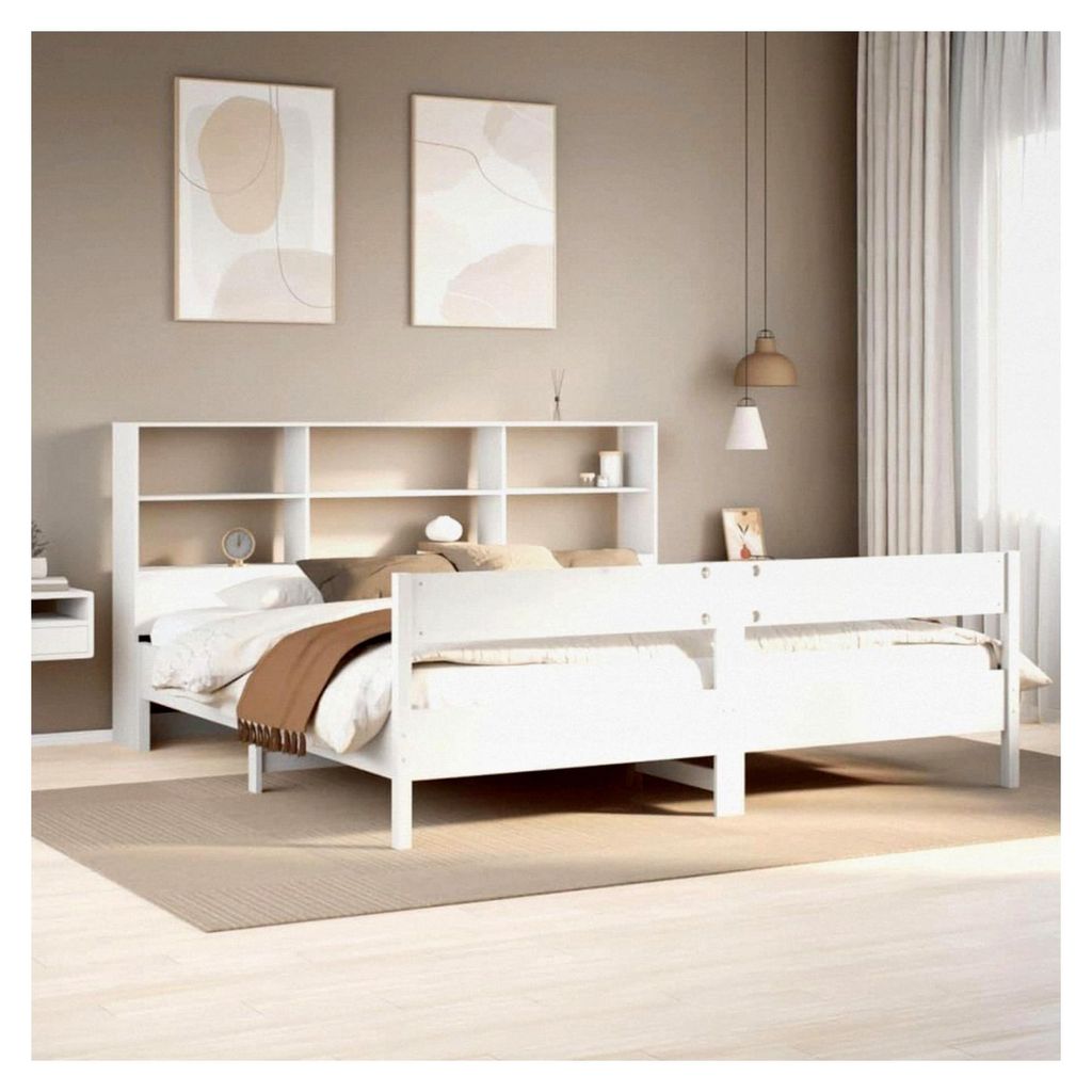 Bett und Zubehör, Bettrahmen, Bücherregal Bett ohne Matratze, Weiß, 180 x 200 cm, Super King Size, Massivholz, Kiefer