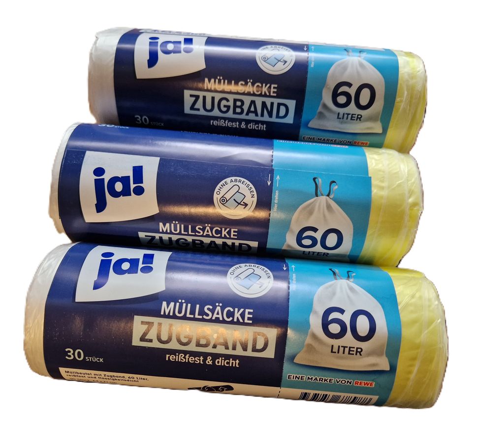 Müllbeutel - Müllsäcke - Zugband - 60 l. - 3 x 30 Stück Produktbild 