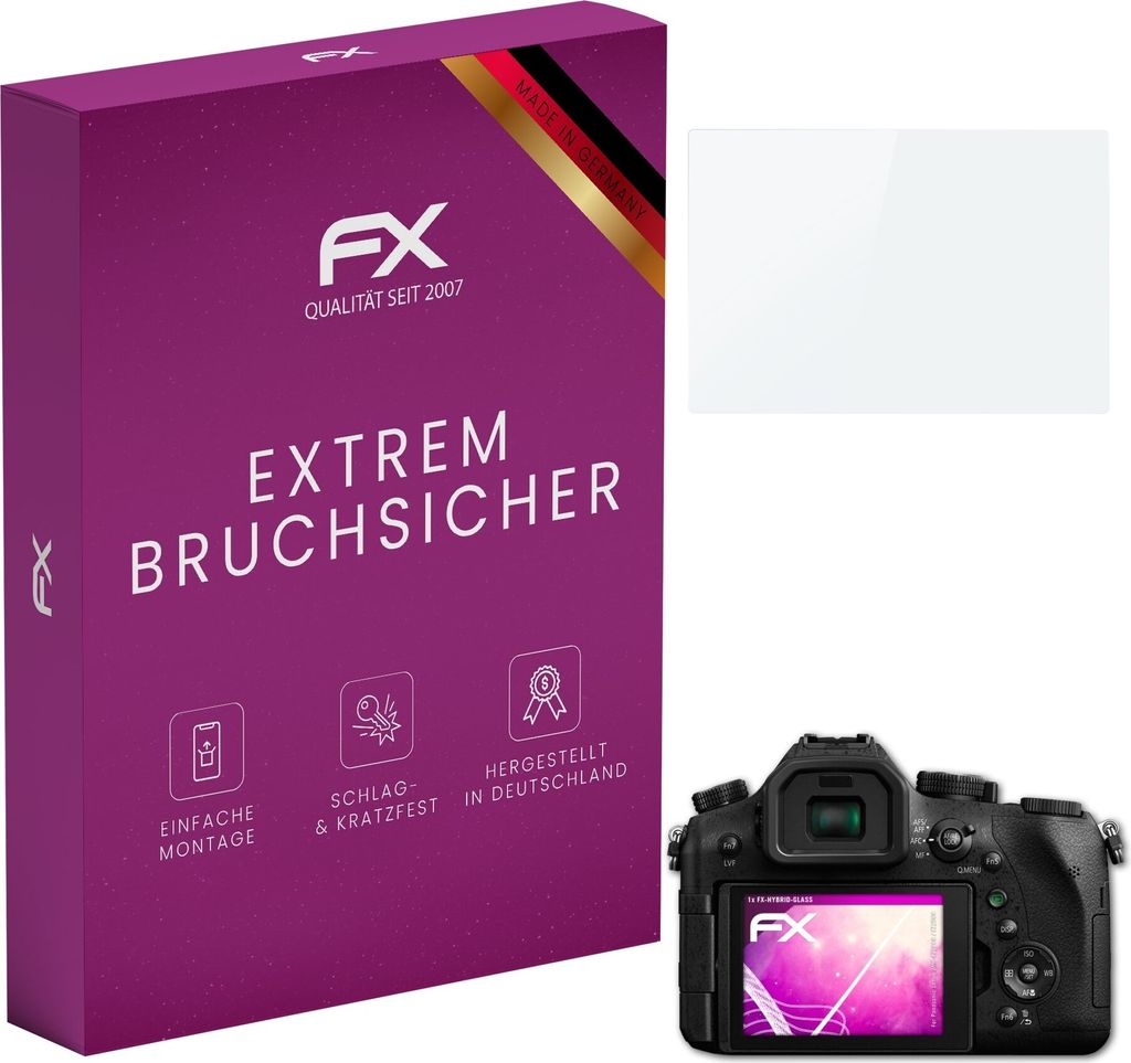 atFoliX FX-Hybrid-Glass Displayfolie kompatibel mit Panasonic Lumix DMC-FZ2000 / FZ2500 Glasfolie