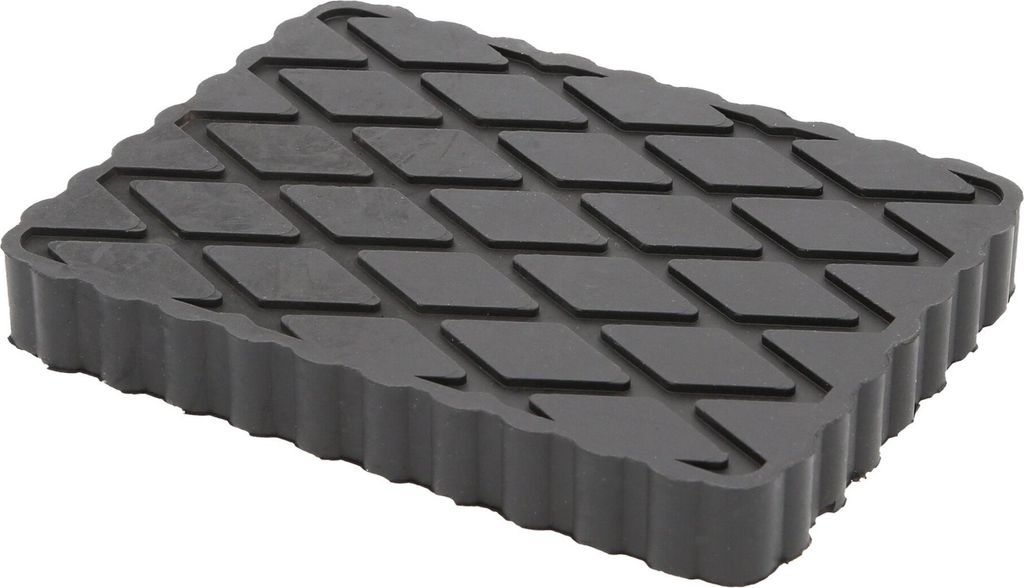 A black rubber pad with a diamond pattern on top and a ribbed edge, shown from a slightly elevated angle on a white background.