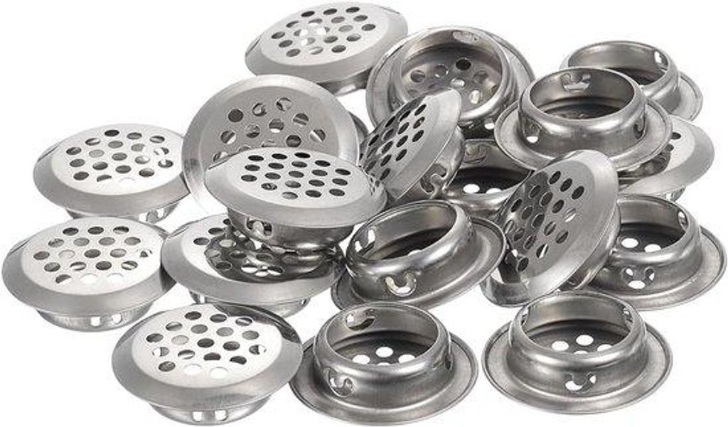 Runde Ventilatieroosters, 25mm, Edelstahl, silber, 20-teilig