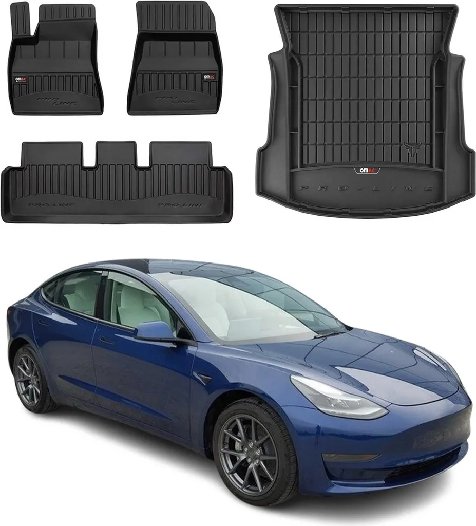 Set Tappetini e Vasca Baule OMAC Tesla Model 3 2017-2025 Gomma 4x
