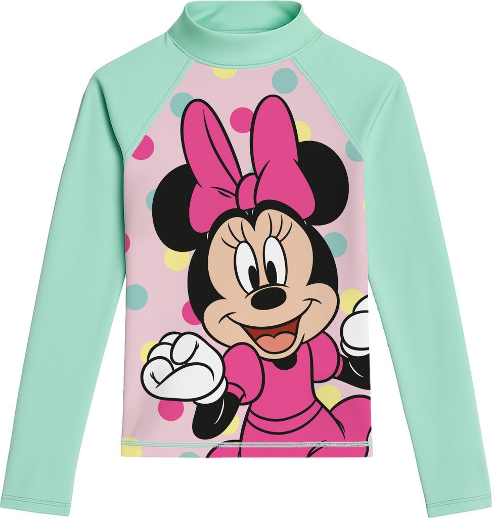 Disney Minnie Mouse Schwimmshirt UV-Schutz 30 für Mädchen - Kinder Langarm Badeshirt Shirt Badebekleidung Türkis 122-128