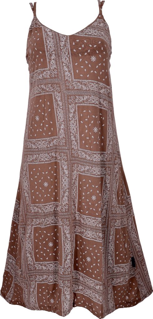 Midikleid mit Patchworkdruck, Sommerkleid, Trägerkleid - Schokobraun, Damen, Viskose, Größe: L