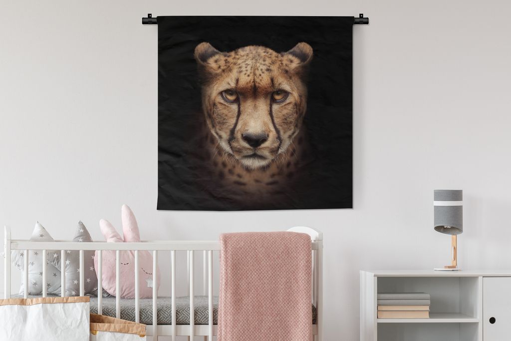 MuchoWow Wandteppich Wandbehang Gepard - Tiere - Schwarz 90x90 cm Tapisserie Dekoration Wandtuch - Wandaufhänger