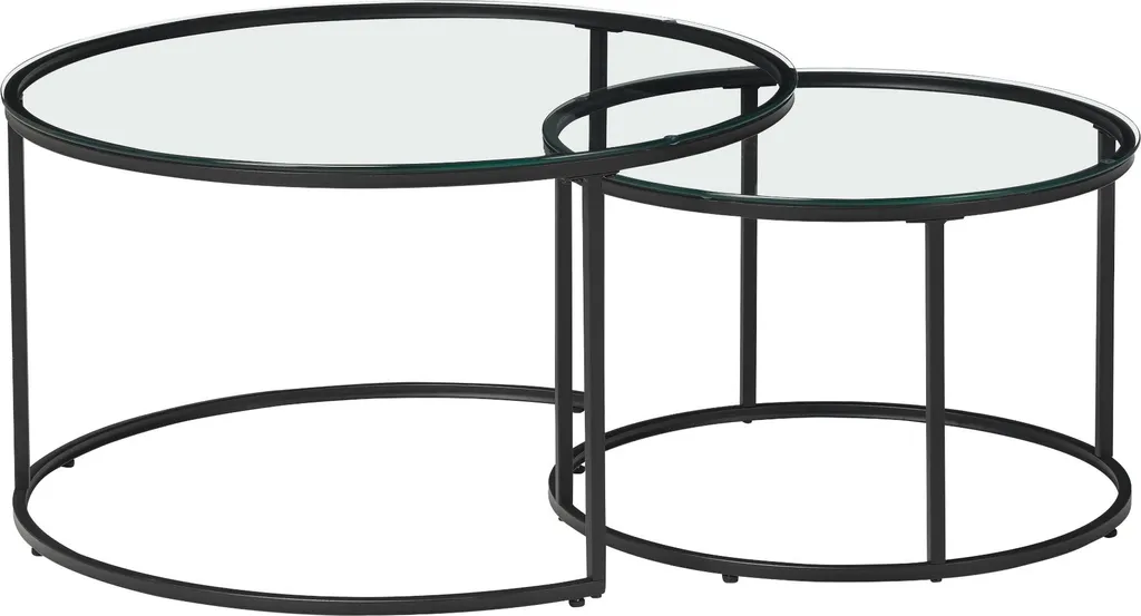 Table basse Kokkola set de 2 gain de place en verre et structure noire