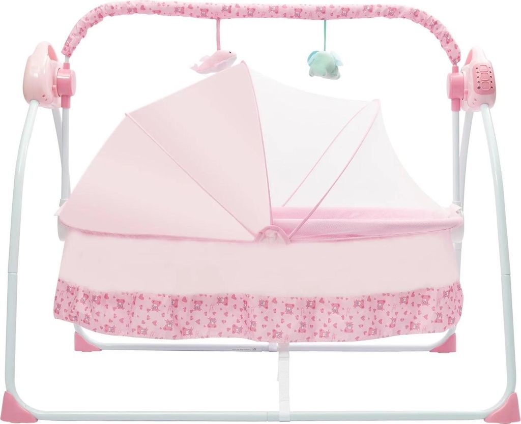 Babywiege & Schaukel - Elektrische Babywippe - Mit Fernbedienung - 5 Geschwindigkeiten - Bluetooth Musik - Timer - Klappbar - 0–18 Monate - Rosa