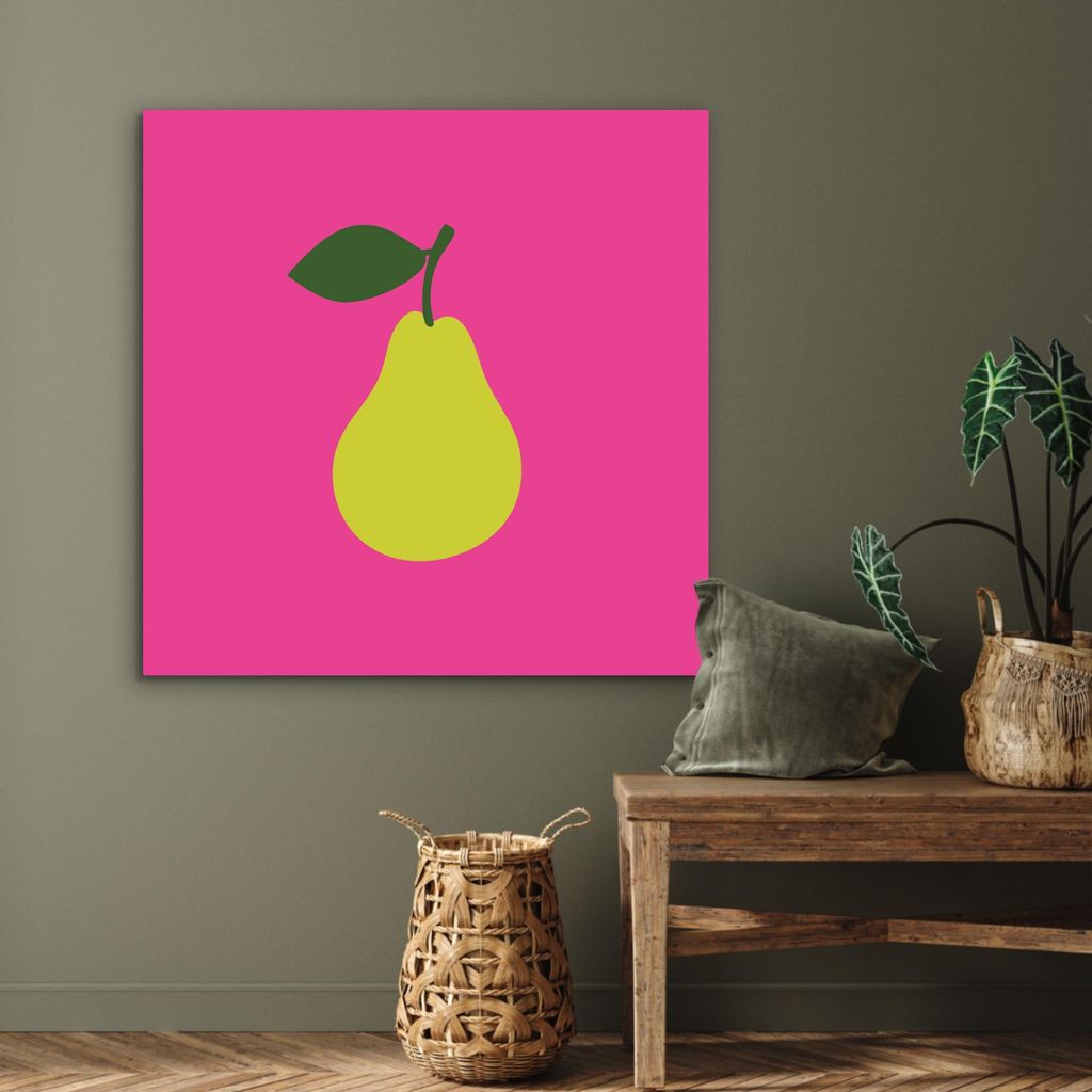 MuchoWow Wanddekoration Metall Metallbild Wandkunst 90x90 cm Illustration - Obst - Birne - Grün MuchoWow Aluminium Gemälde - Dekoration - Industr...