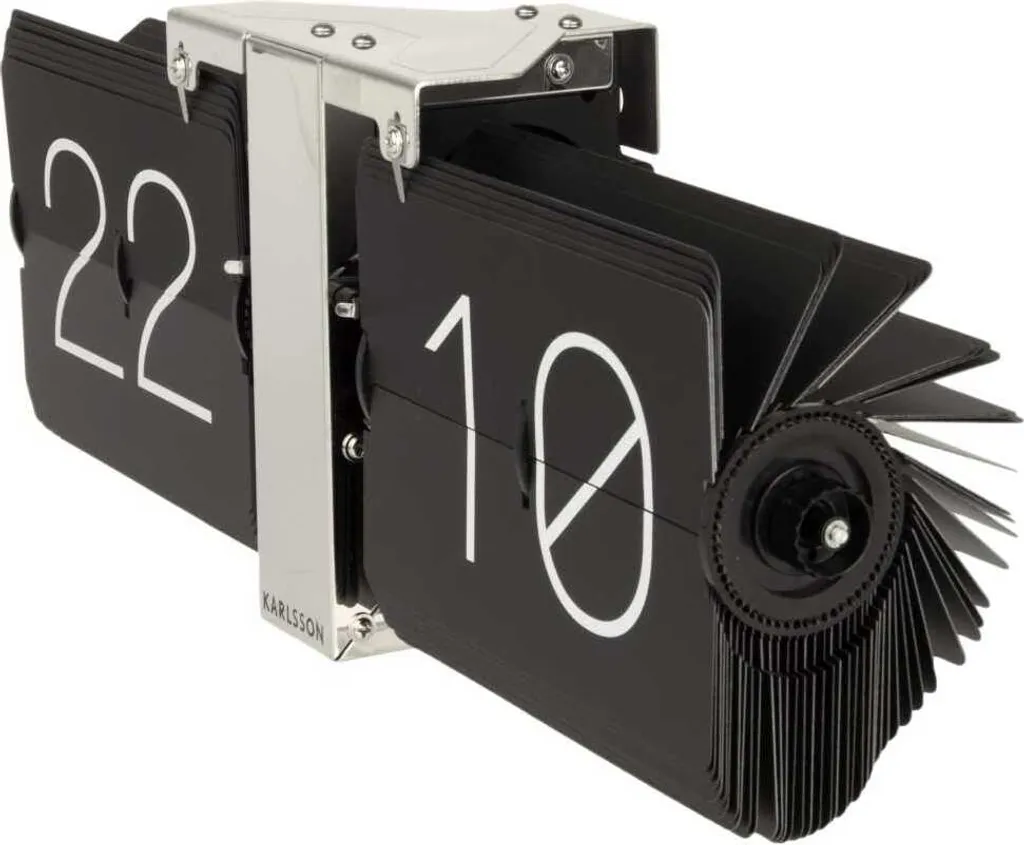 Presenttime Flip Clock Noire - Horloge Murale de Table Rétro 36x14cm - 2