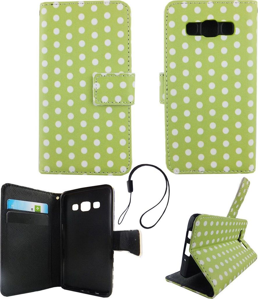 Handyhülle Tasche für Handy Samsung Galaxy A3 2015 Polka Dot Grün Weiss