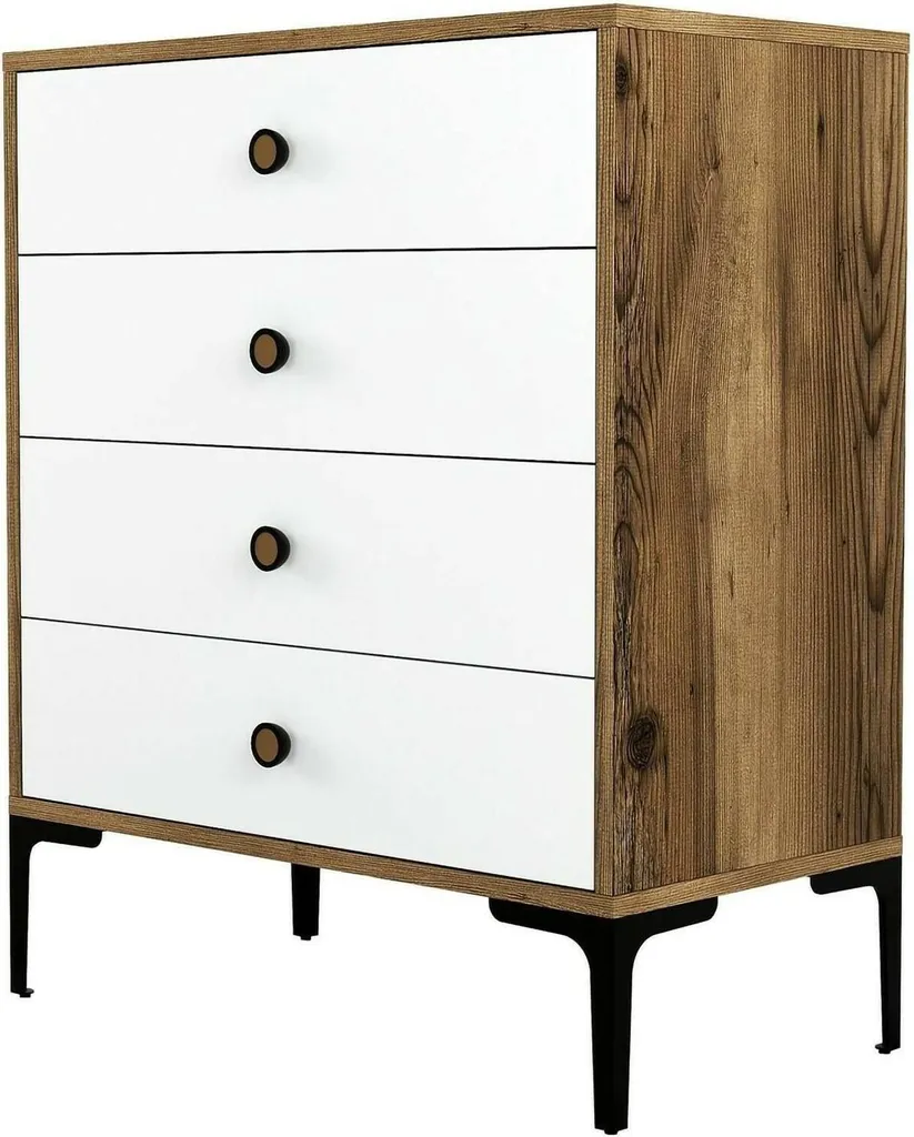 Commode de Chambre 4 Tiroirs Molly en Bois Noyer Brun - Meuble de Style