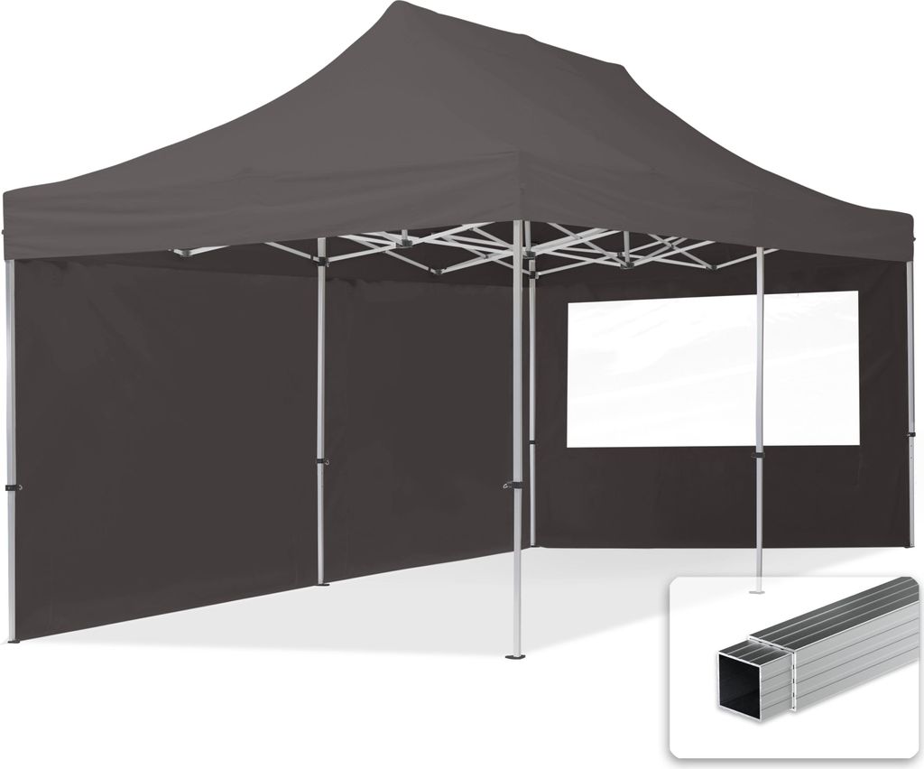 TOOLPORT 3x6m Aluminium Faltpavillon, inkl. 2 Seitenteile, dunkelgrau