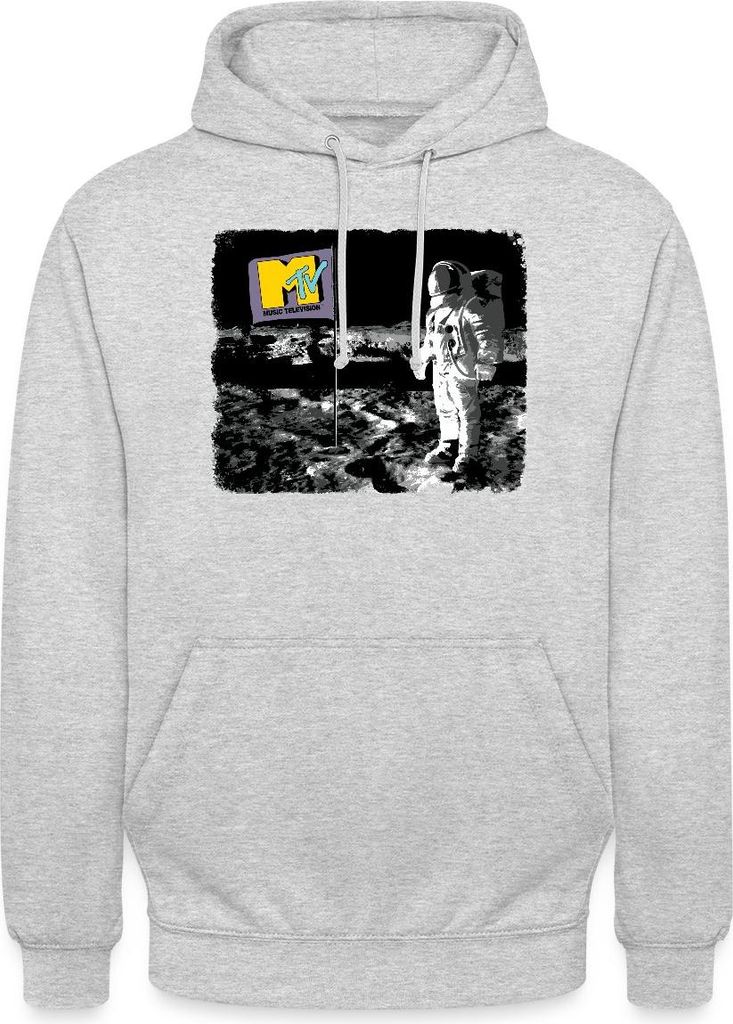 Spreadshirt MTV Astronaut Auf Dem Mond Mit MTV-Flagge Uni Hoodie, 4XL, Hellgrau meliert