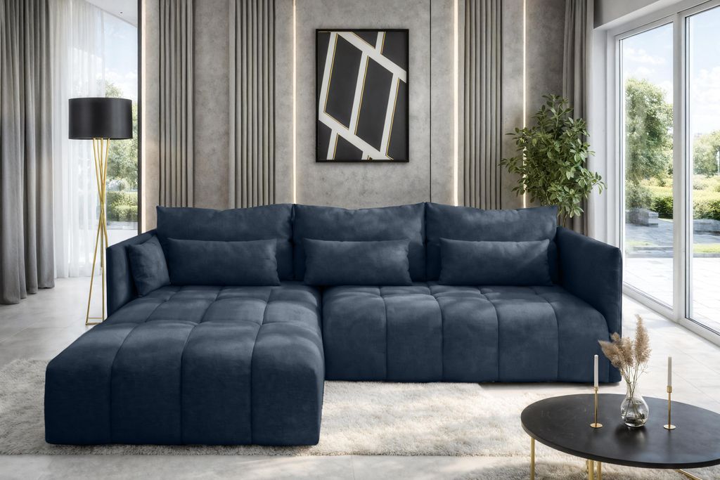 AX LIVING Ecksofa mit Schlaffunktion und Bettkasten Cosmova Blau 248cm