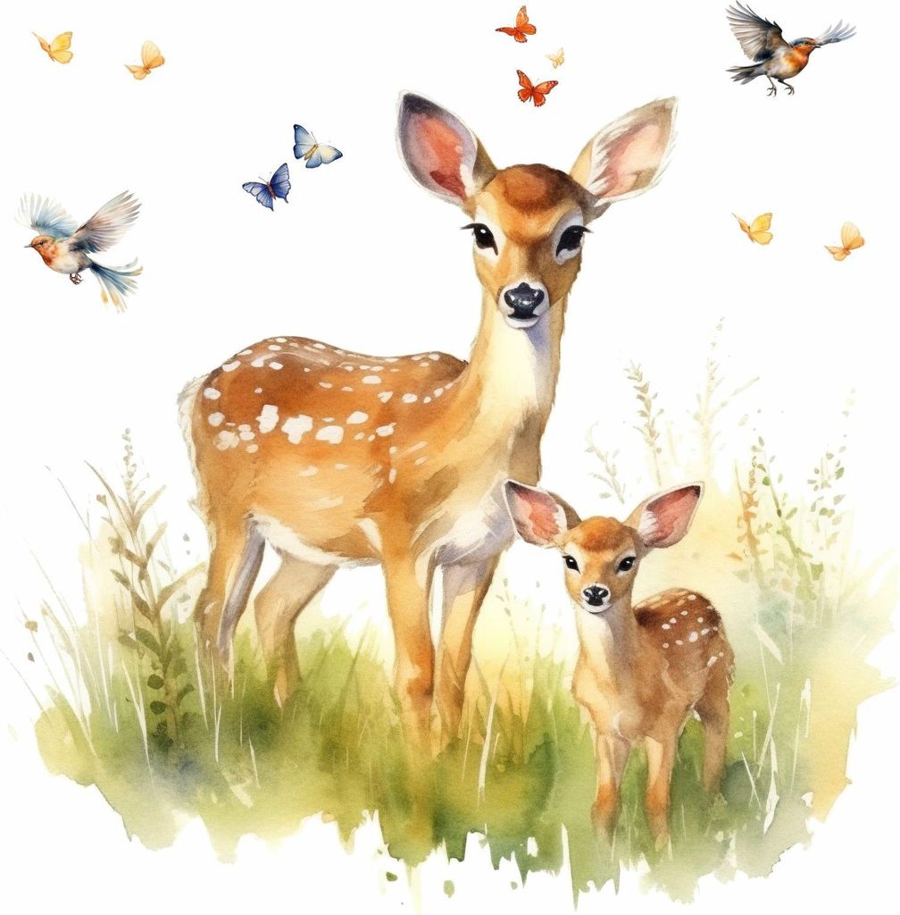 244 Wandtattoo Reh Rehkitz auf Wiese - Größe 750 x 750 mm