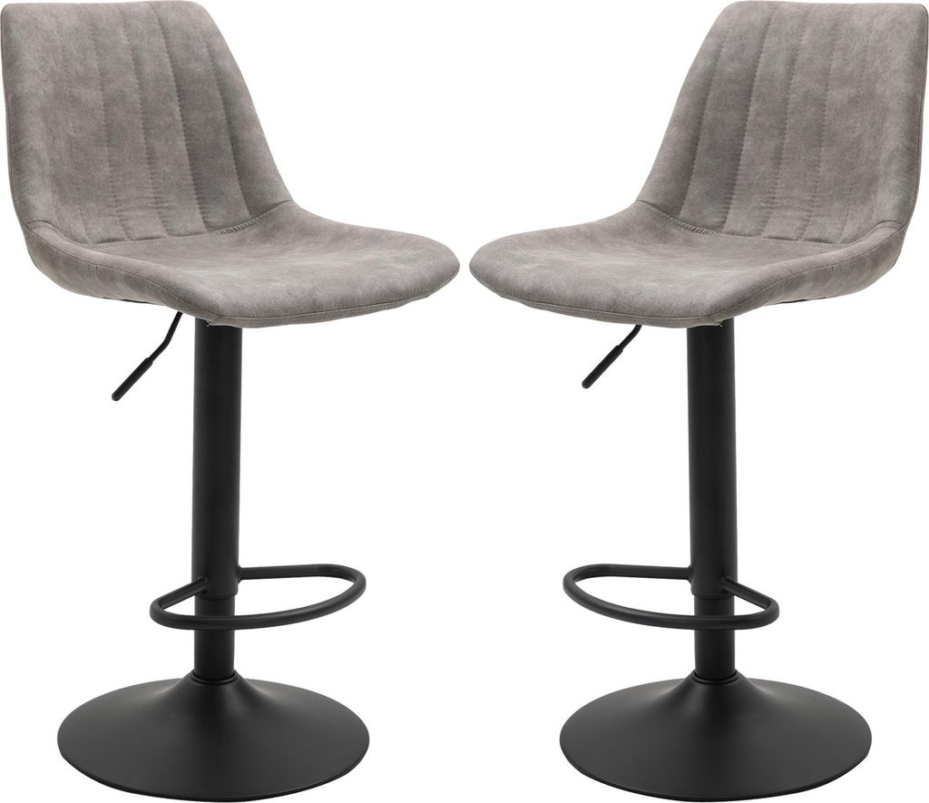2er-Set Barhocker im Retrodesign, inkl. Fußstütze, höhenverstellbar, Gaslift, Grau + Schwarz