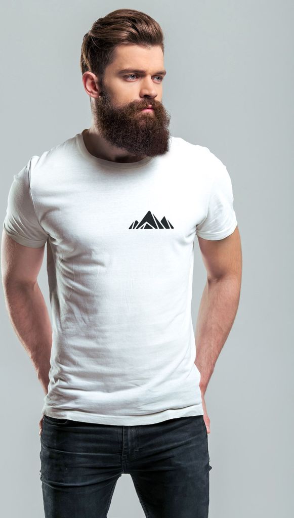 Herren T-Shirt Aufdruck Berg Wandern Polygon Design Print Outdoor Fashion Streetstyle Neverless Polygon 1 weiß XS