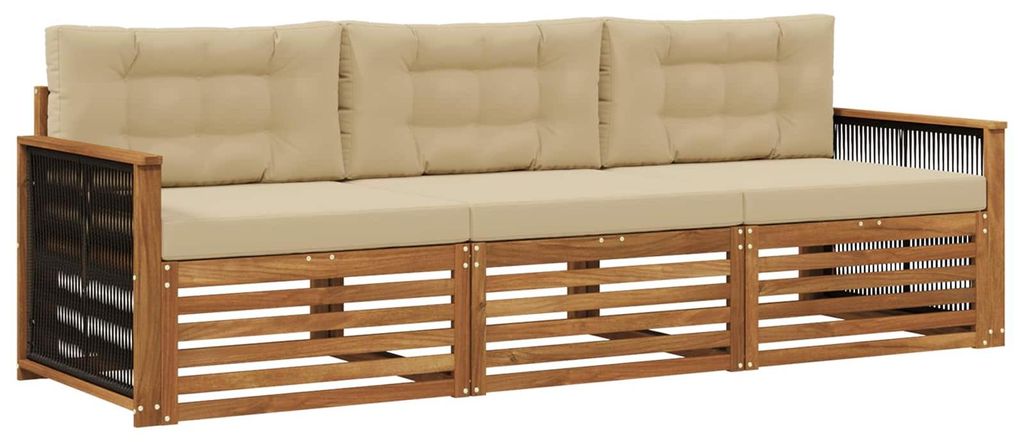vidaXL Outdoor-Sofagarnitur mit Kissen 3 pcs Natur und Beige