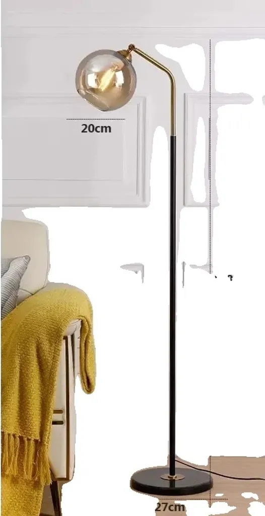 Lampadaire design moderne en métal et verre ambre avec variateur de lumière