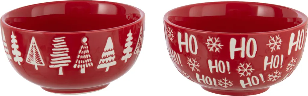 Bol de Noël en Dolomite Rouge et Blanc J-Line - Lot de 2 Saladiers