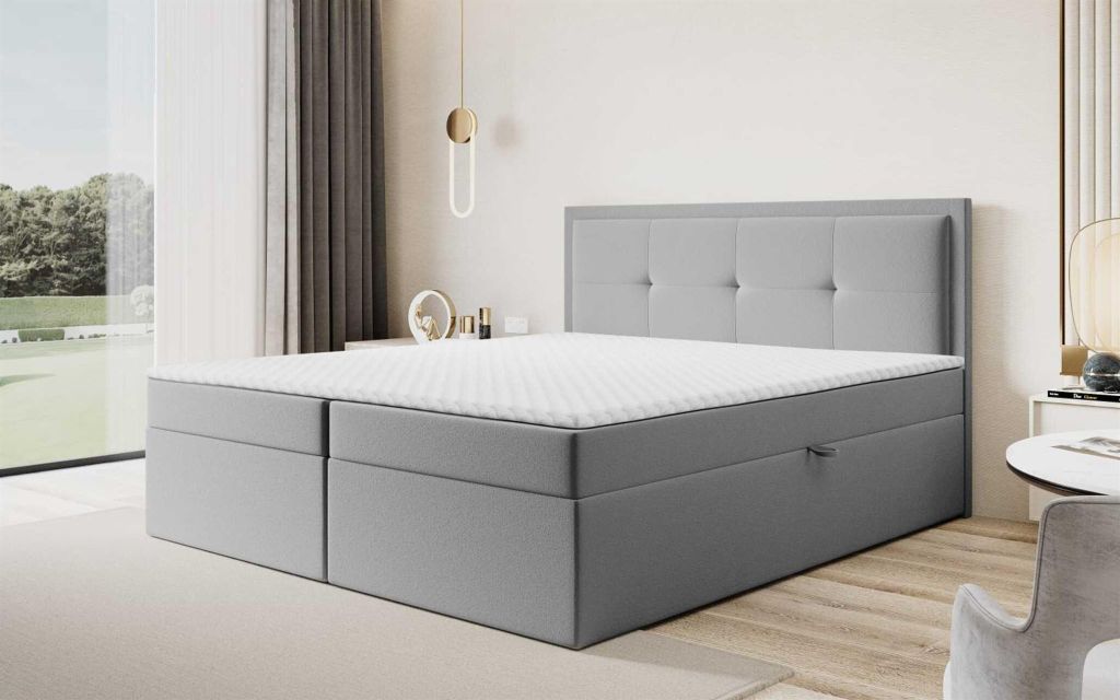 Boxspringbett Schlafzimmerbett DEGNA 180x220cm Stoff Gerra Grau