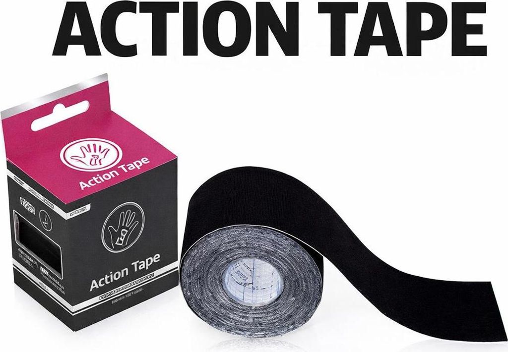 Kinesiologie-Tape schwarz, atmungsaktives Synthetikgewebe 185 g, 5 cm breit, 5 m lang – ACTION Tape für effektive Muskelunterstützung