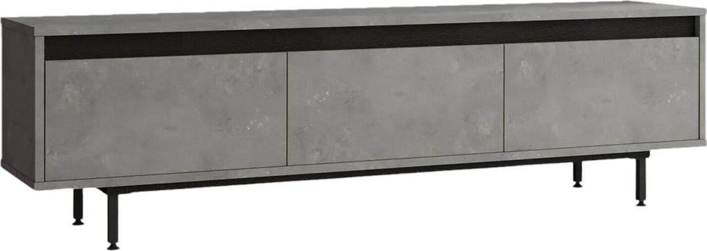 Fernsehschrank Hydra, Ständer für Wohnzimmerfernseher, Niedriges Wohnzimmer-Sideboard, TV-Ständerbasis, 160x36 h45 cm, Silber und Schwarz