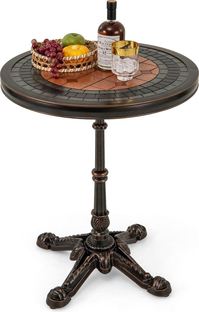 60,5cm Terrassentisch, Gusseisen-Aluminium Beistelltisch mit Bemalter Tischplatte, Mid Century Couchtisch Dekorativer Akzenttisch, Bronze