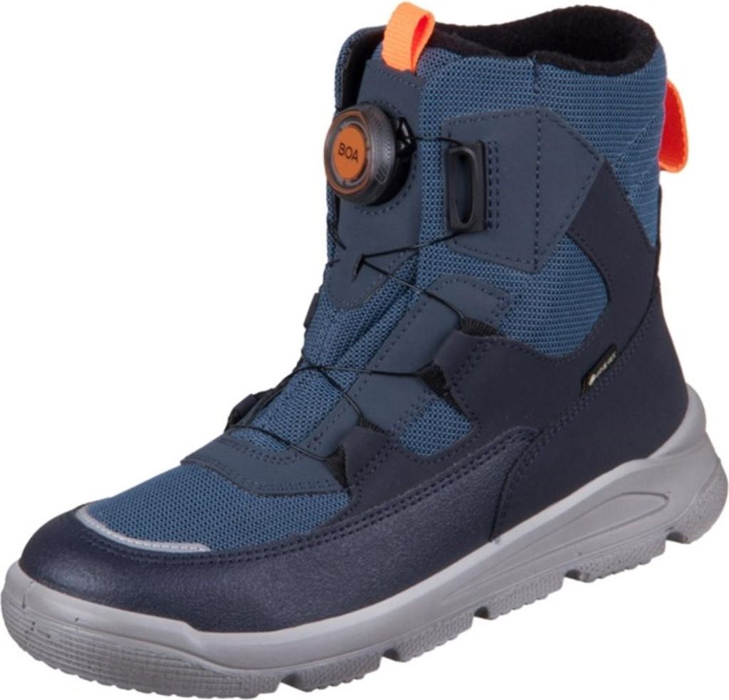 A single blue winter boot for boys.