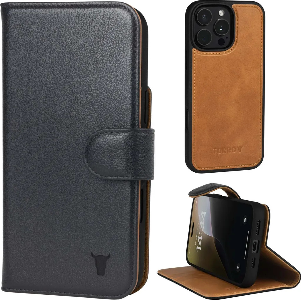 Étui Cuir iPhone 16 Pro Max 2-en-1 : Portefeuille et Coque Magnétique