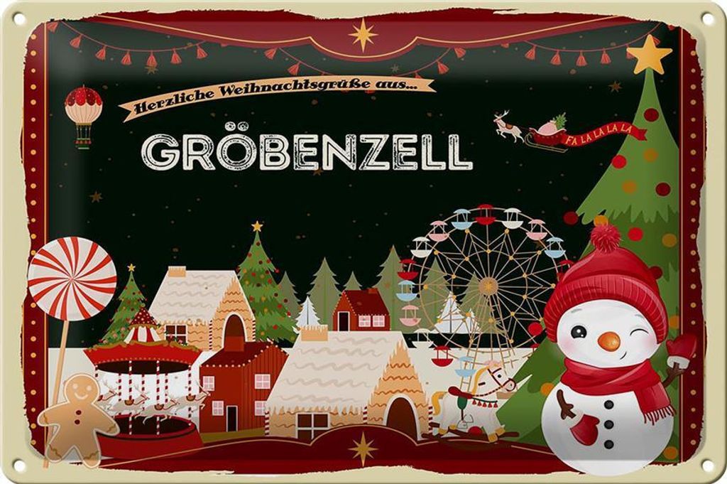 Blechschild Weihnachten Grüße GRÖBENZELL 30x20cm