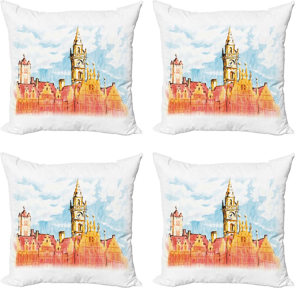 ABAKUHAUS Reise Kissenbezug Set (4 Stück), Ansicht von Gent Clock Tower, Moderner Doppelseitiger Digitaldruck, 45 cm x 45 cm, Mehrfarbig