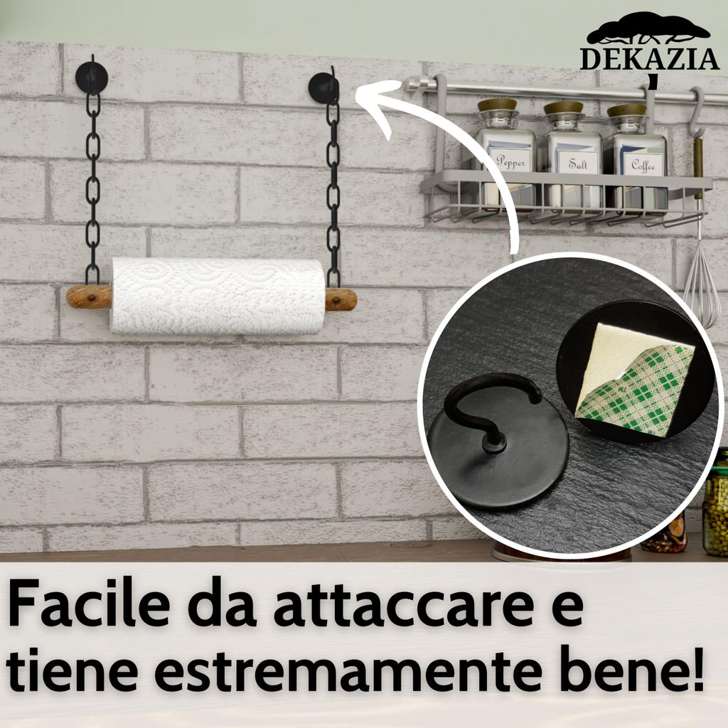 DEKAZIA® porta rotolo da cucina nero legno portarotolo da Immagine del prodotto 