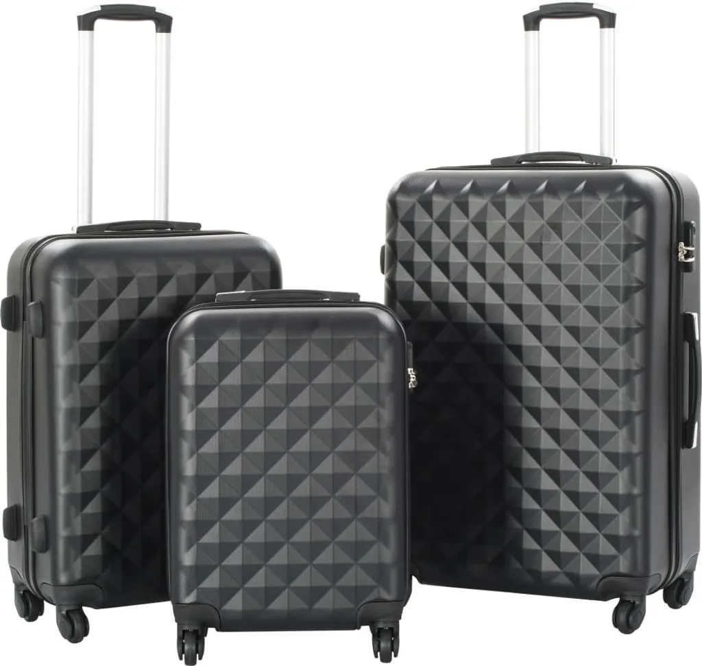 Set de valises rigides 3 pièces noir avec roulettes multidirectionnelles - 7