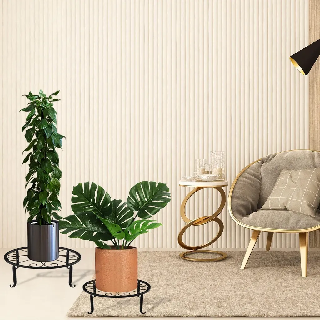 Support pot de fleurs design spirale métal noir résistant - Pack de 2