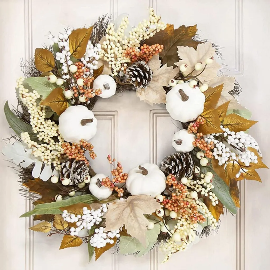 Couronne d'Automne 35cm Durable Ne Fane Pas Décoration Porte Polyester INF