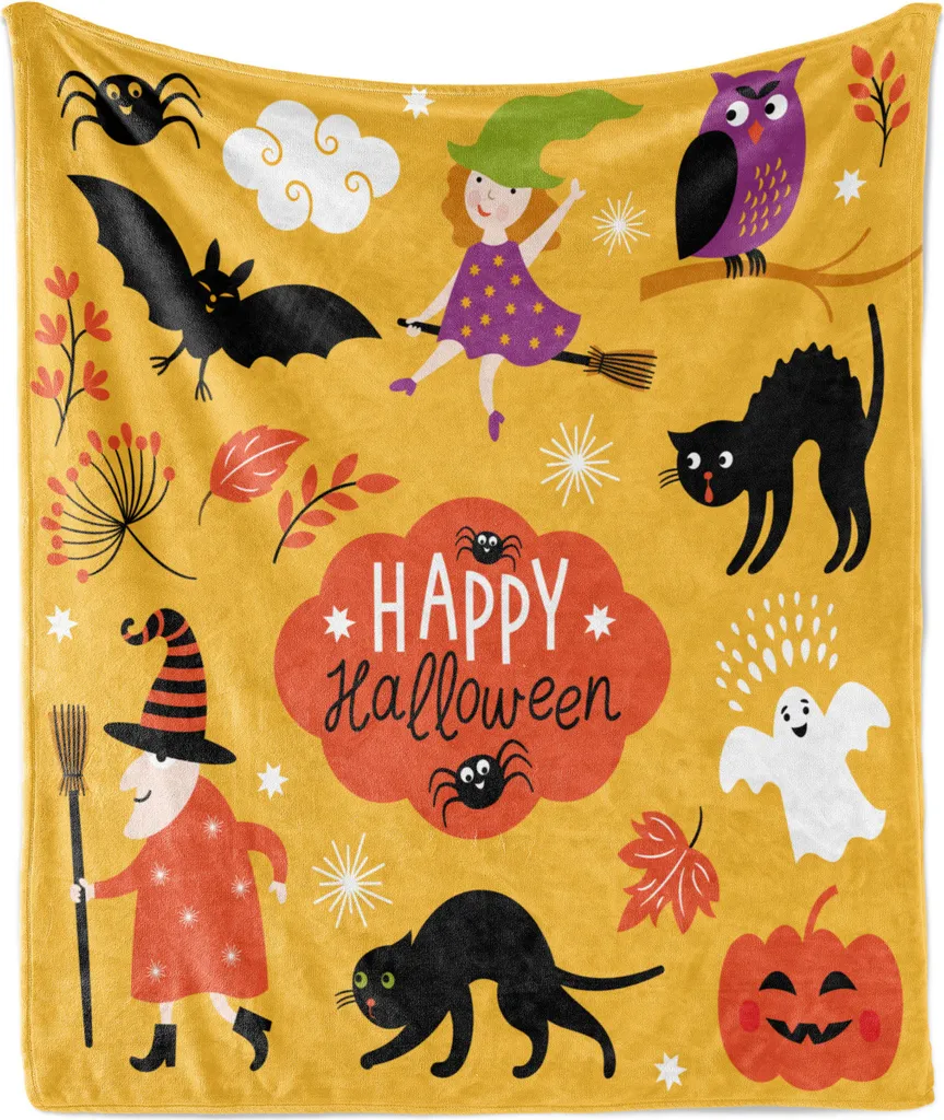 Coperta Halloween ABAKUHAUS 175x230 cm | Pile Morbido Arancione