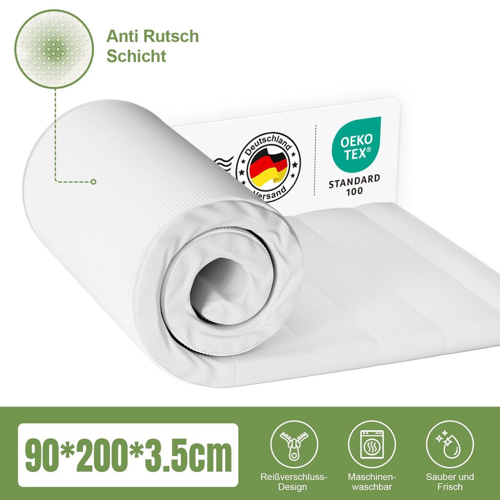 Hiazurm Matratzentopper 90x200, ergonomische Kaltschaum Produktbild 