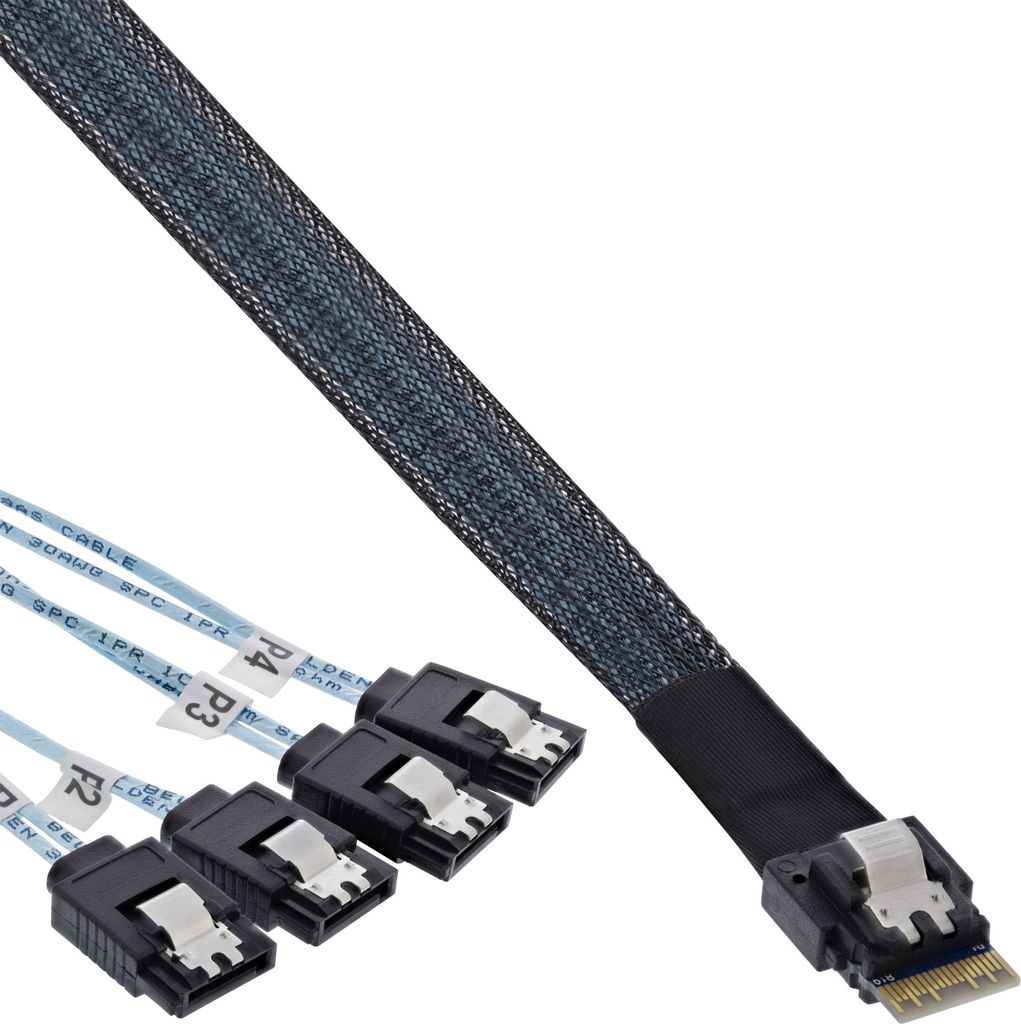 InLine® 27646A Slim SAS kabel, SFF-8654 zu 4x SATA 7-pin, Obrázek produktu 
