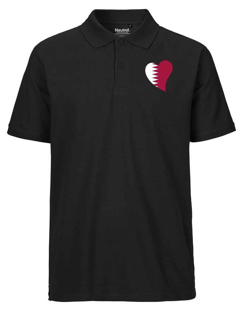 Huuraa Herren Polo Shirt Katar Flagge Herz M Black Bio Baumwolle Fairtrade Poloshirt Geschenkidee