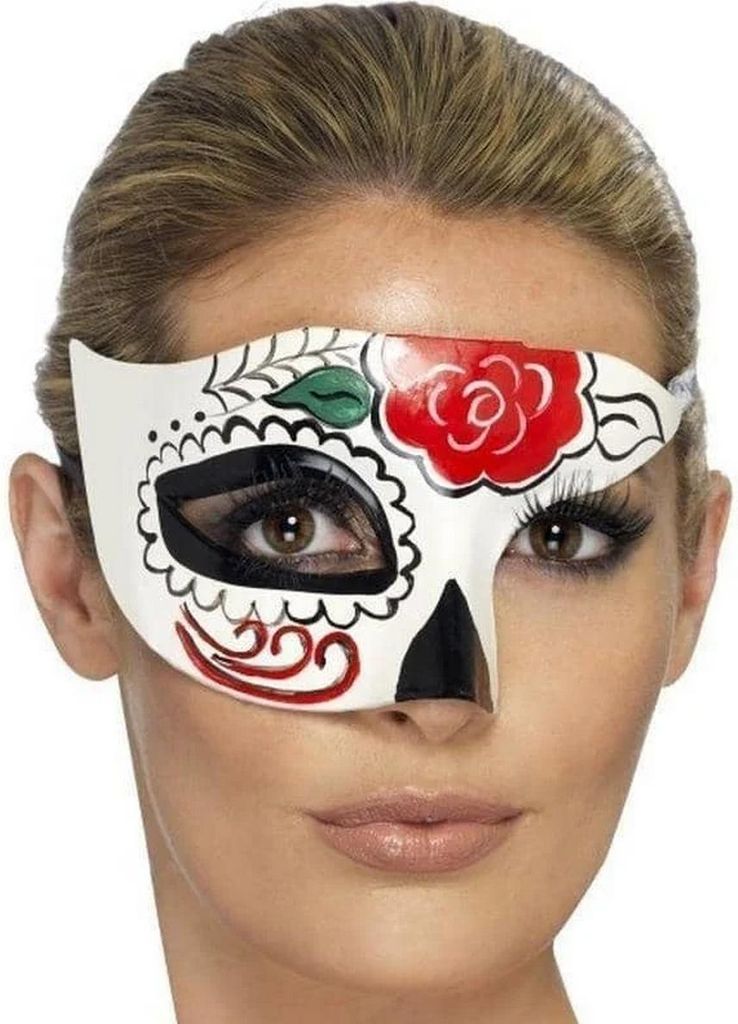 Smiffys - Halbe Augenmaske Tag der Toten - Herren/Damen Uni SM389 (Einheitsgröße) (Weiß)