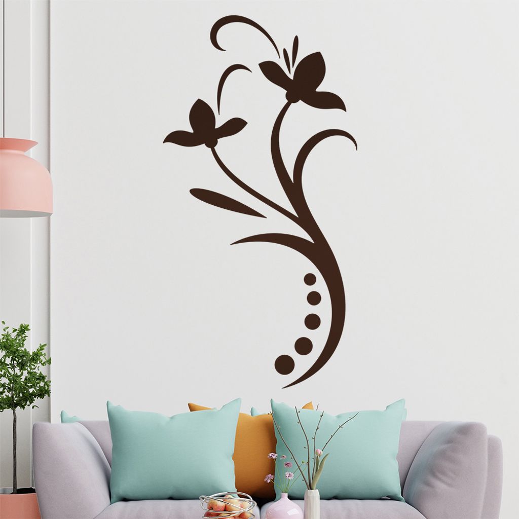 Blume - Linien Punkte Wandtattoo in 6 Größen - Wandaufkleber Wall Sticker - Dekoration, Küche, Wohnzimmer, Schlafzimmer, Badezimmer