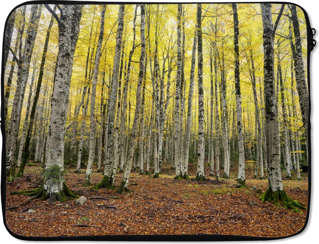 MuchoWow Laptop Hülle 15 Zoll Wald - Bäume - Gelb Laptoptasche - Laptoptasche - Sleeve - Rundum-Schutz